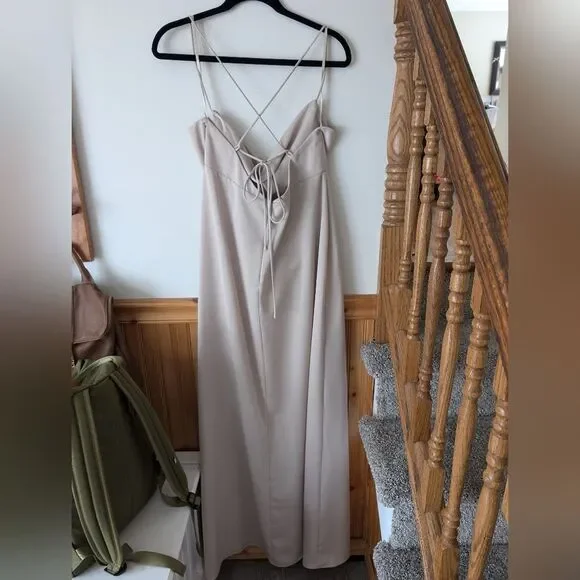 BHLDN Anthropologie Remy Cowl Faux Wrap Champagne Dress Size 14